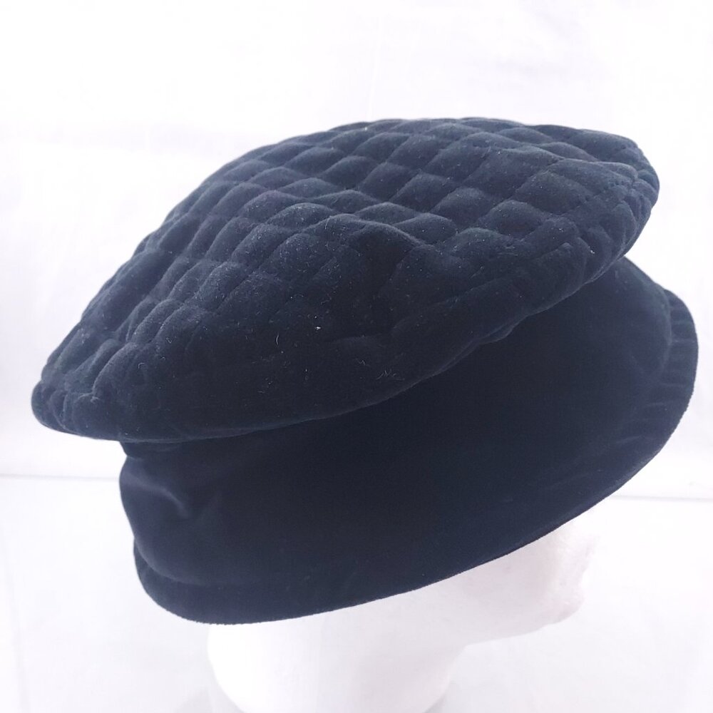 Vintage Lord & Taylor Black Pillbox Bucket Velvet Velour Hat Barret Womens - Picture 2 of 7